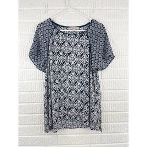 Loft Blouse Womens Size XXL Navy Short Sleeve Navy Classic Geometric Print